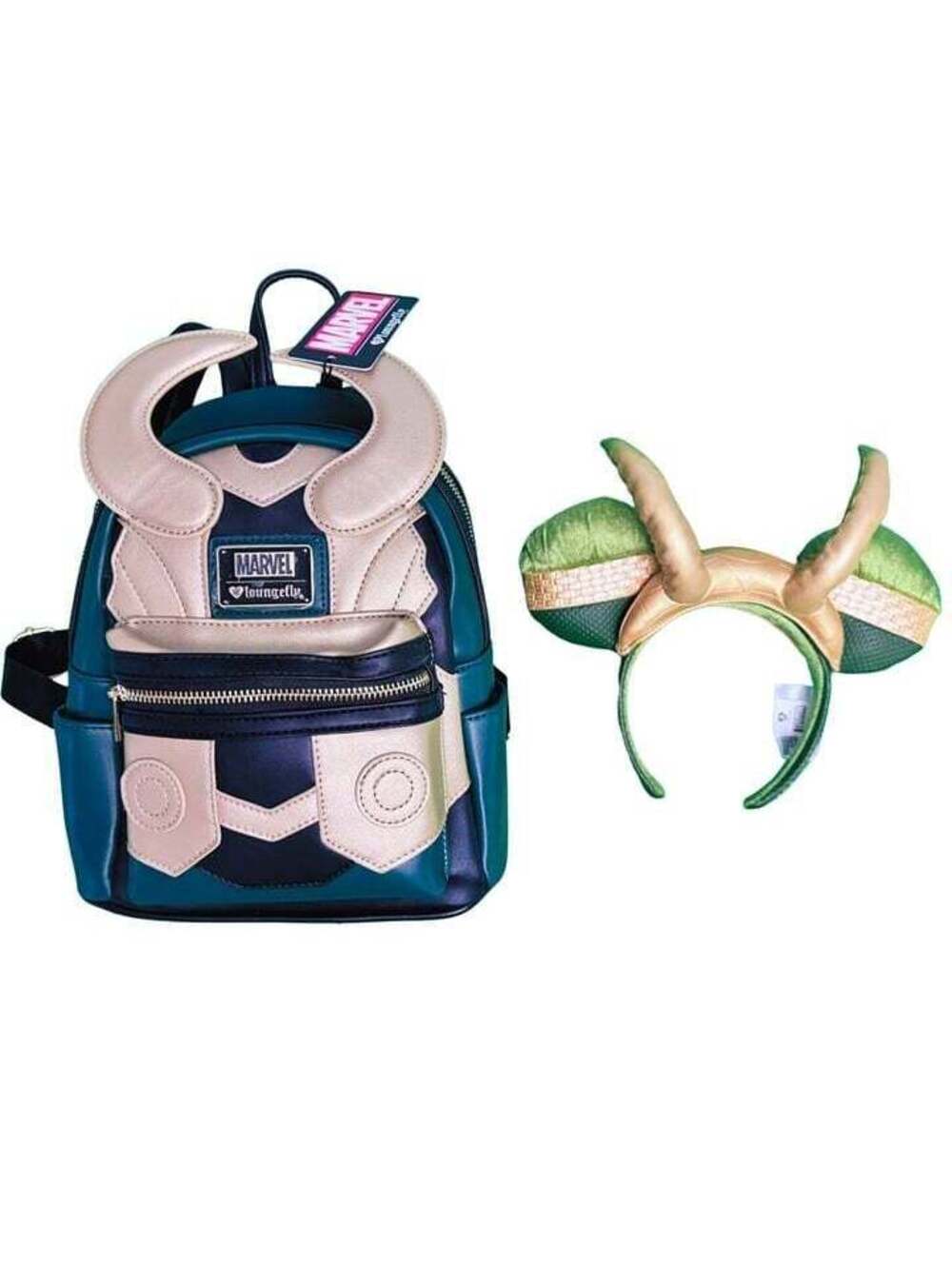 Loungefly Marvel Loki Cosplay Faux Leather Mini Back Pack with Loki "Ears"